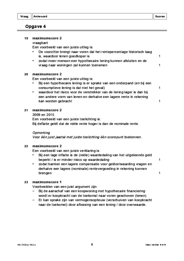 Correctievoorschrift examen HAVO economie 2019, tijdvak 2. Pagina 9