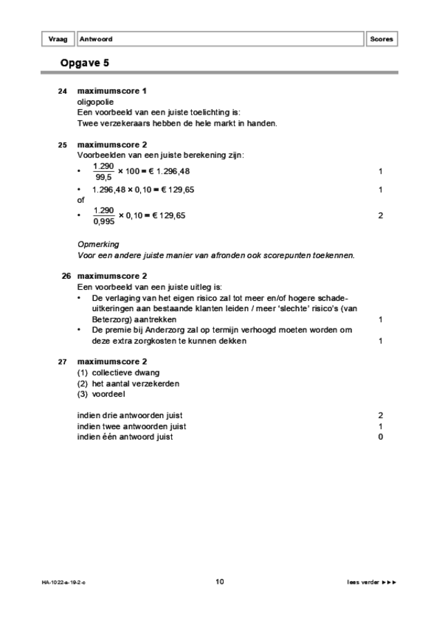Correctievoorschrift examen HAVO economie 2019, tijdvak 2. Pagina 10