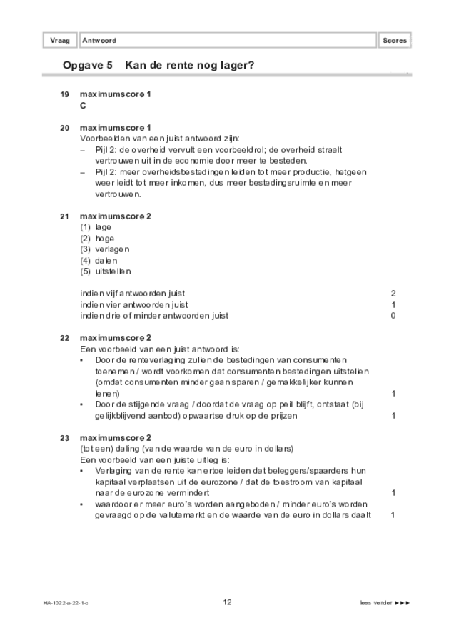 Correctievoorschrift examen HAVO economie 2022, tijdvak 1. Pagina 12