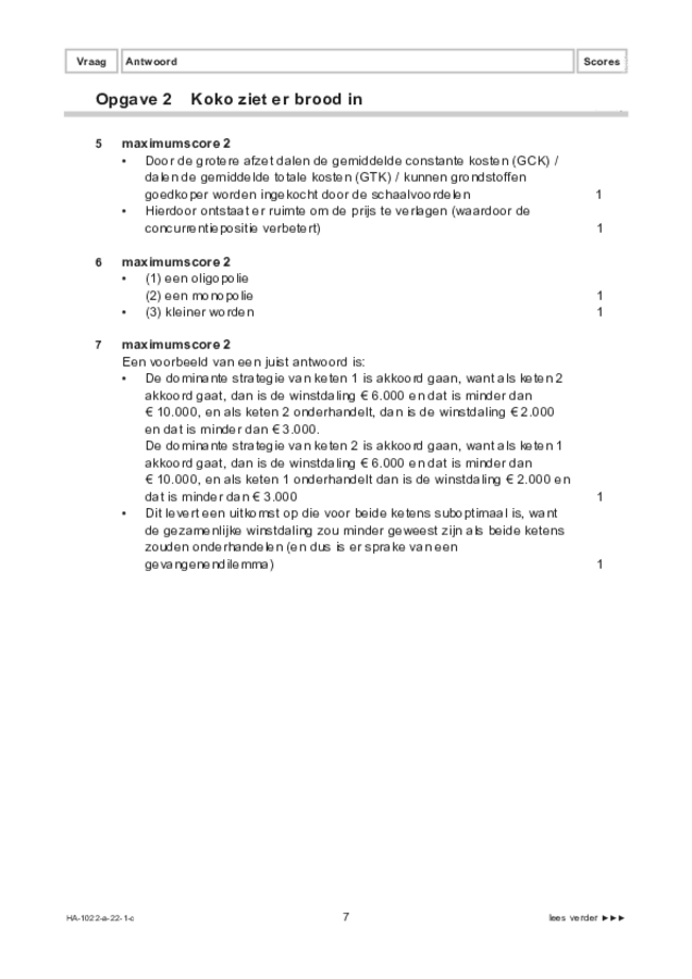 Correctievoorschrift examen HAVO economie 2022, tijdvak 1. Pagina 7