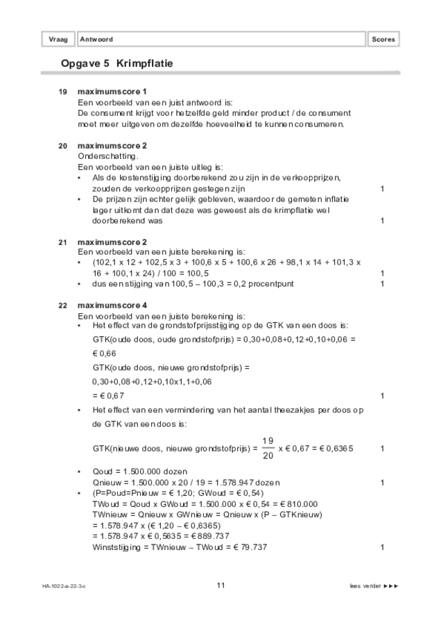 Correctievoorschrift examen HAVO economie 2022, tijdvak 3. Pagina 11