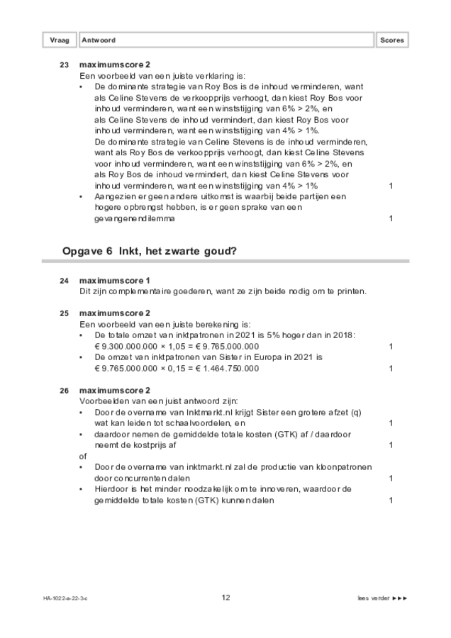 Correctievoorschrift examen HAVO economie 2022, tijdvak 3. Pagina 12