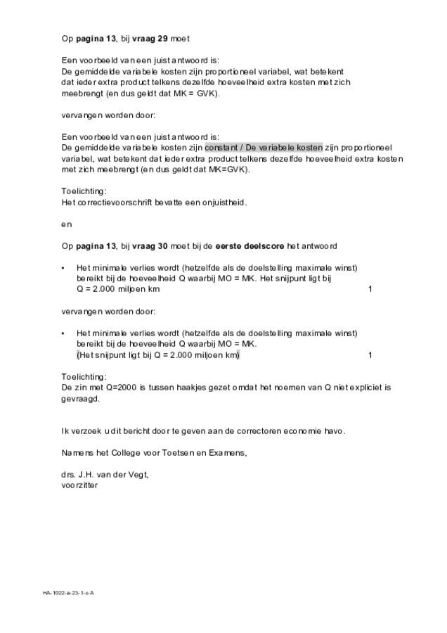 Aanvullingen examen HAVO economie 2023, tijdvak 1. Pagina 3