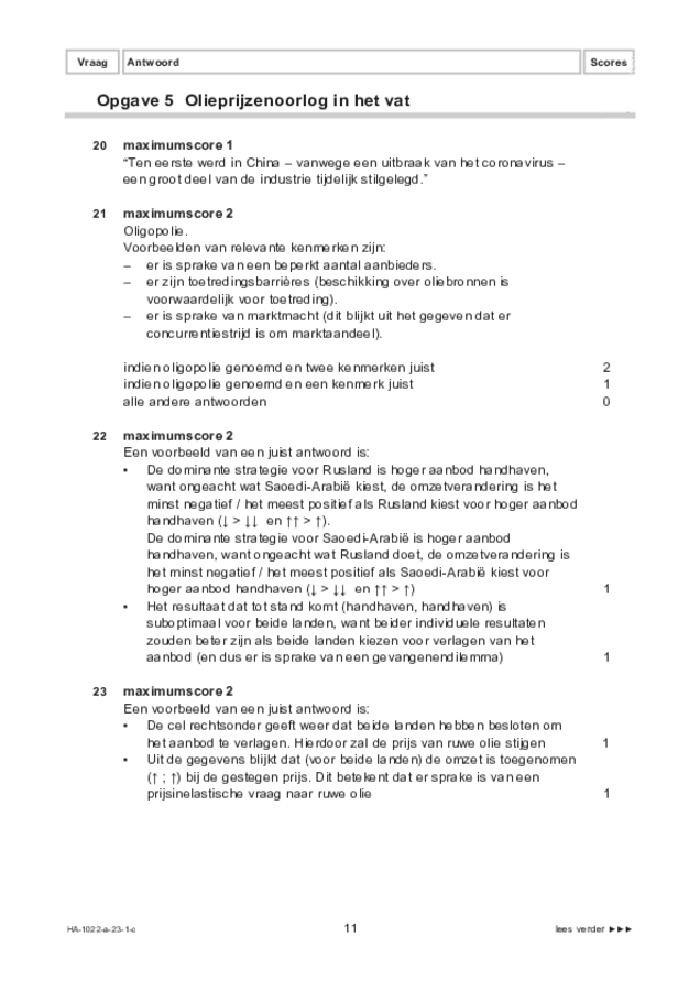 Correctievoorschrift examen HAVO economie 2023, tijdvak 1. Pagina 11