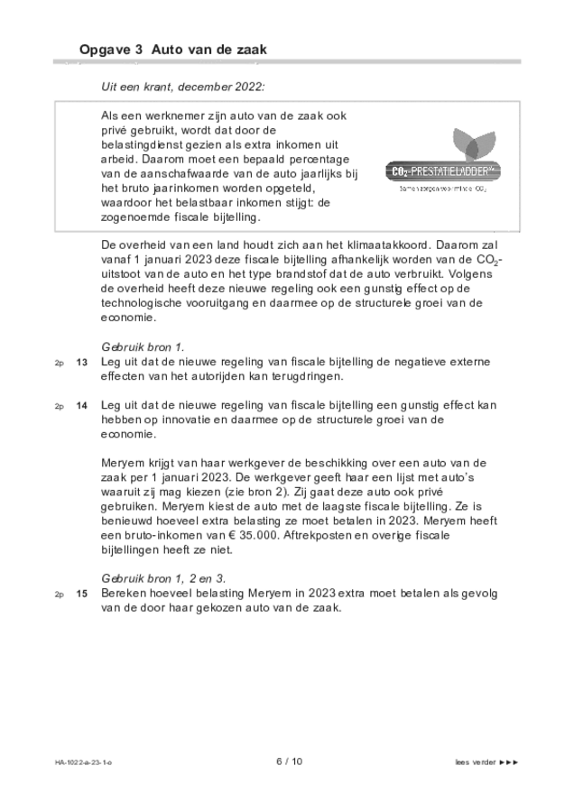 Opgaven examen HAVO economie 2023, tijdvak 1. Pagina 6