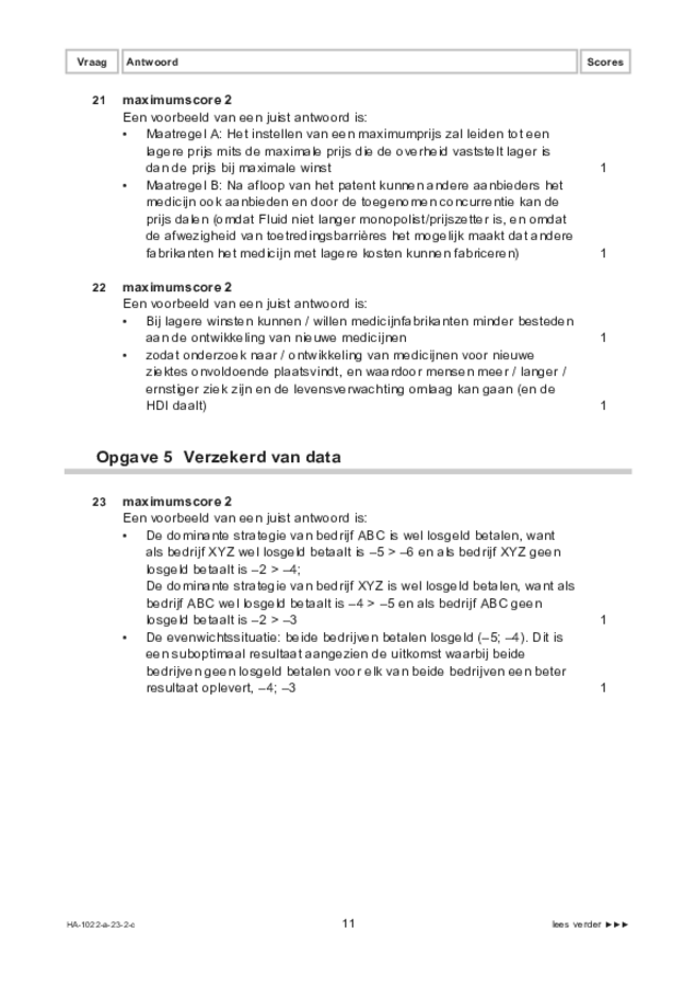 Correctievoorschrift examen HAVO economie 2023, tijdvak 2. Pagina 11