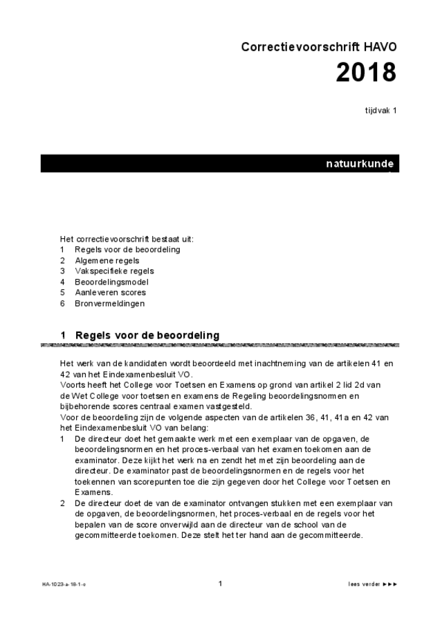 Correctievoorschrift examen HAVO natuurkunde 2018, tijdvak 1. Pagina 1