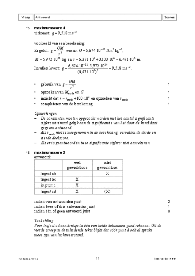 Correctievoorschrift examen HAVO natuurkunde 2018, tijdvak 1. Pagina 11