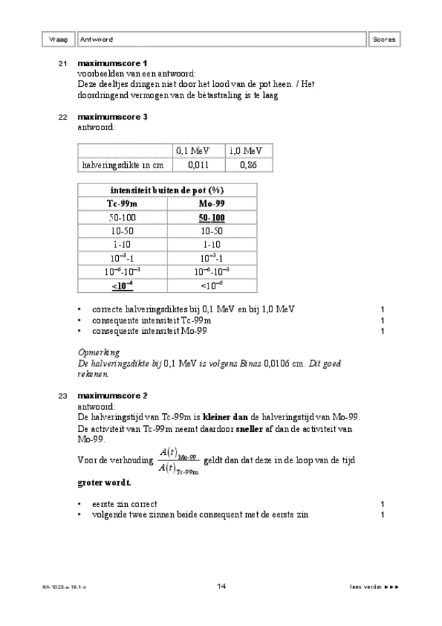 Correctievoorschrift examen HAVO natuurkunde 2018, tijdvak 1. Pagina 14