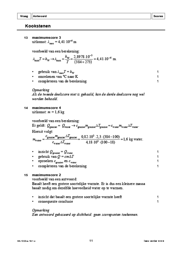 Correctievoorschrift examen HAVO natuurkunde 2019, tijdvak 1. Pagina 11