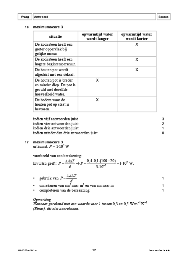 Correctievoorschrift examen HAVO natuurkunde 2019, tijdvak 1. Pagina 12