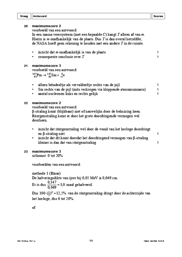 Correctievoorschrift examen HAVO natuurkunde 2019, tijdvak 1. Pagina 14