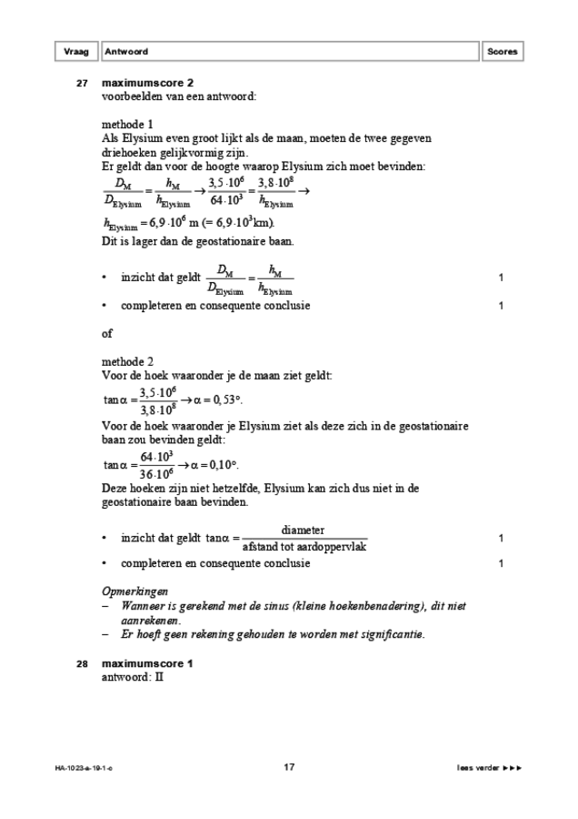 Correctievoorschrift examen HAVO natuurkunde 2019, tijdvak 1. Pagina 17