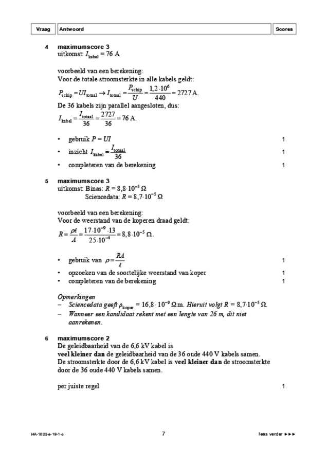 Correctievoorschrift examen HAVO natuurkunde 2019, tijdvak 1. Pagina 7