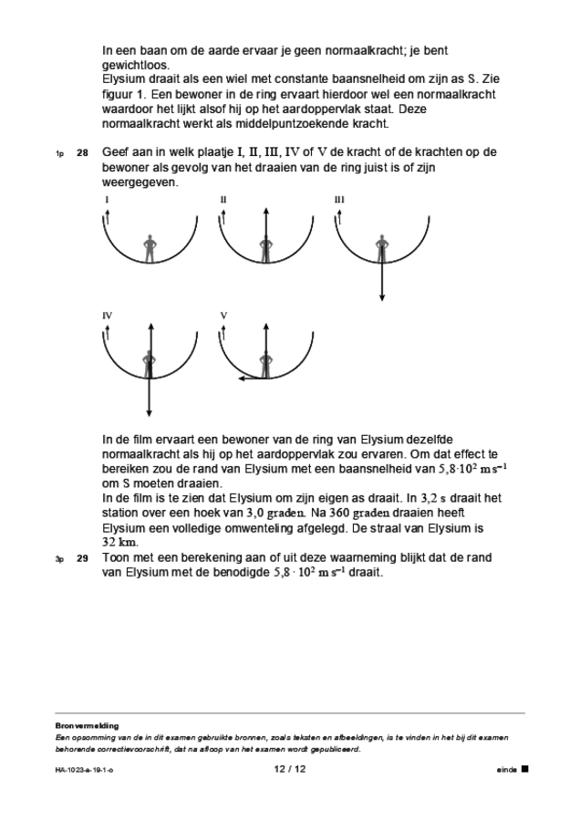 Opgaven examen HAVO natuurkunde 2019, tijdvak 1. Pagina 12