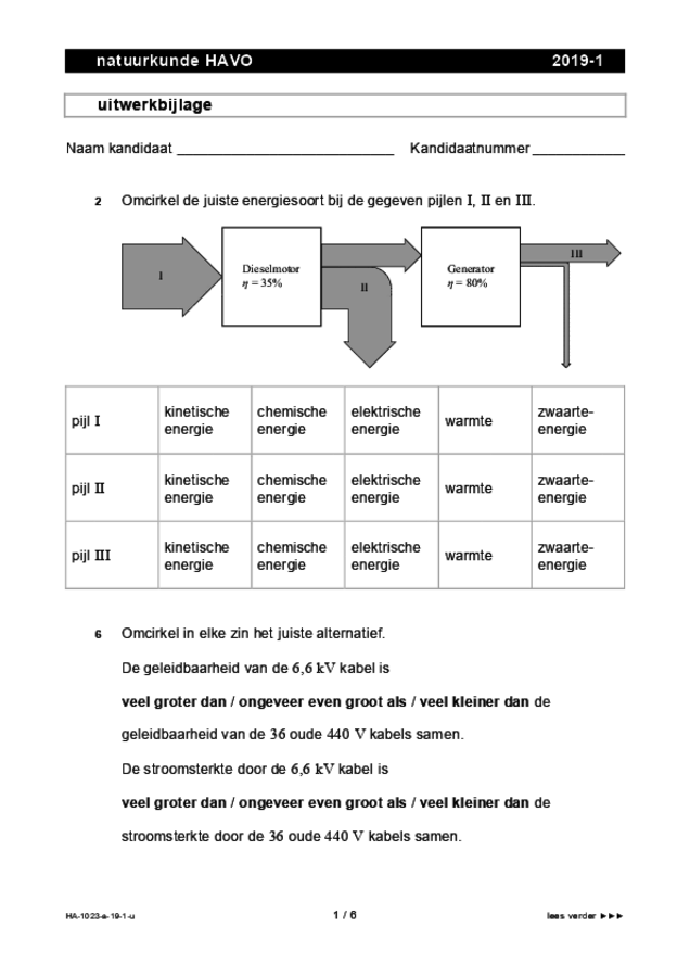 Uitwerkbijlage examen HAVO natuurkunde 2019, tijdvak 1. Pagina 1