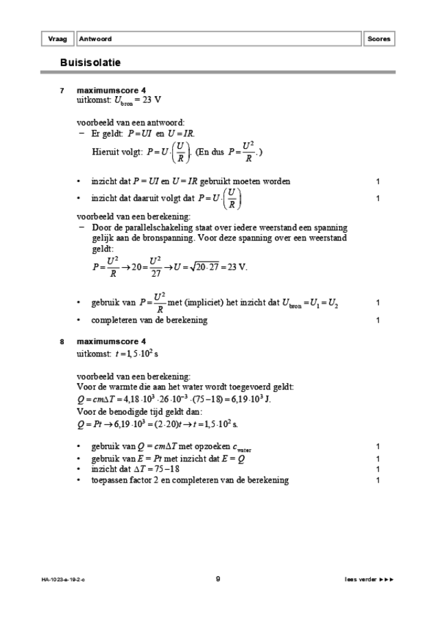 Correctievoorschrift examen HAVO natuurkunde 2019, tijdvak 2. Pagina 9