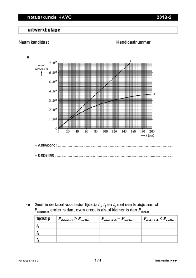 Uitwerkbijlage examen HAVO natuurkunde 2019, tijdvak 2. Pagina 1
