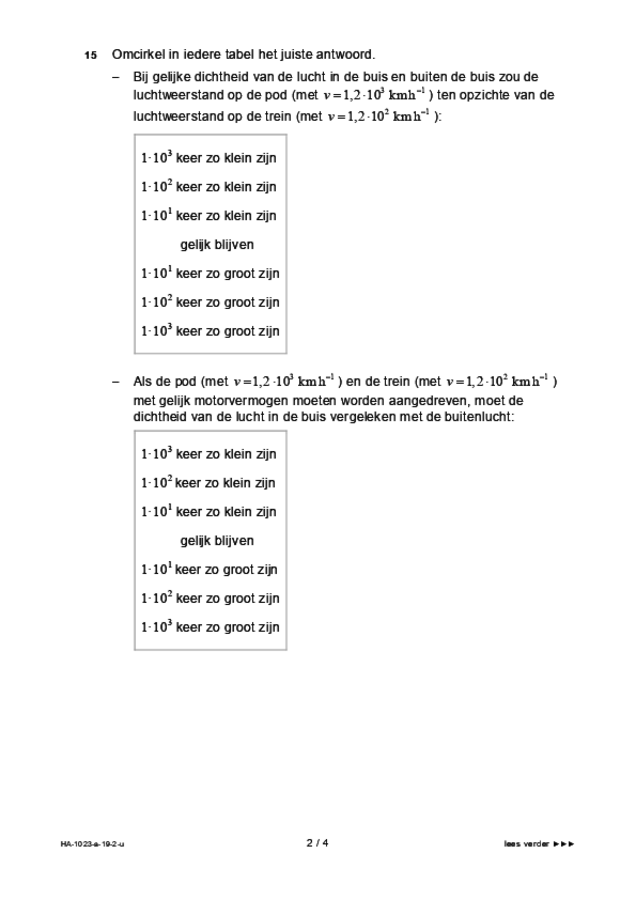 Uitwerkbijlage examen HAVO natuurkunde 2019, tijdvak 2. Pagina 2
