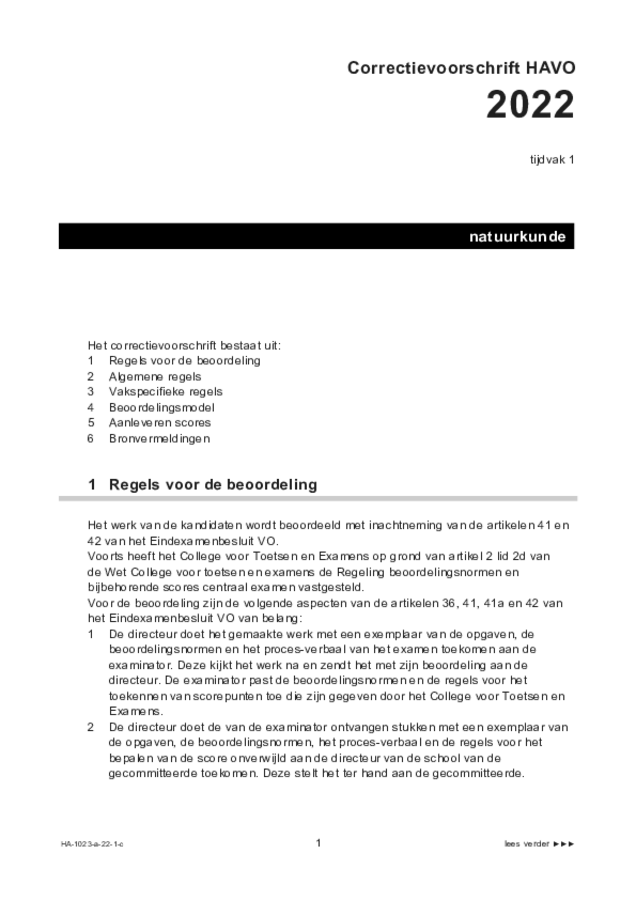 Correctievoorschrift examen HAVO natuurkunde 2022, tijdvak 1. Pagina 1