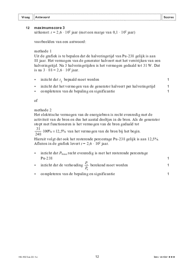Correctievoorschrift examen HAVO natuurkunde 2022, tijdvak 1. Pagina 12