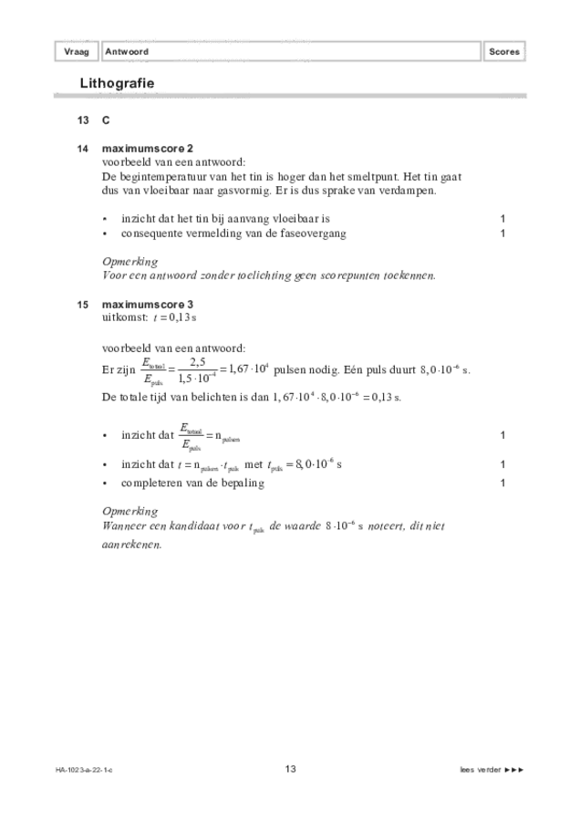 Correctievoorschrift examen HAVO natuurkunde 2022, tijdvak 1. Pagina 13