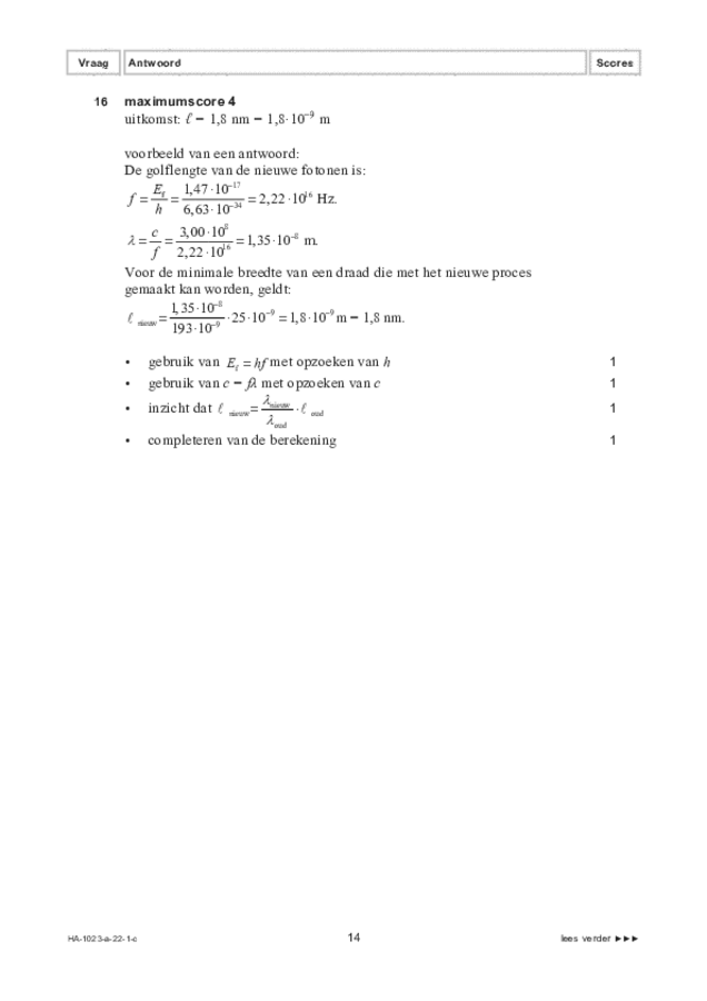Correctievoorschrift examen HAVO natuurkunde 2022, tijdvak 1. Pagina 14