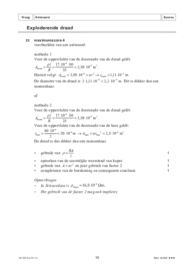 Correctievoorschrift examen HAVO natuurkunde 2022, tijdvak 1. Pagina 19