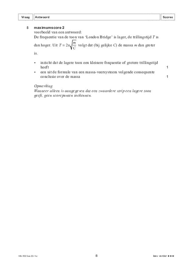 Correctievoorschrift examen HAVO natuurkunde 2022, tijdvak 1. Pagina 8