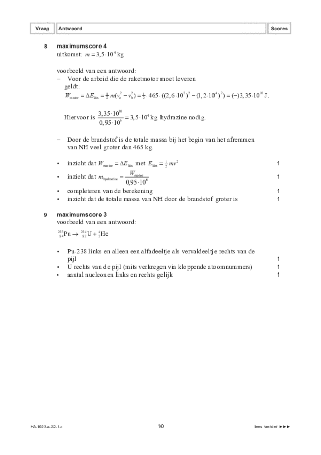 Correctievoorschrift examen HAVO natuurkunde 2022, tijdvak 1. Pagina 10