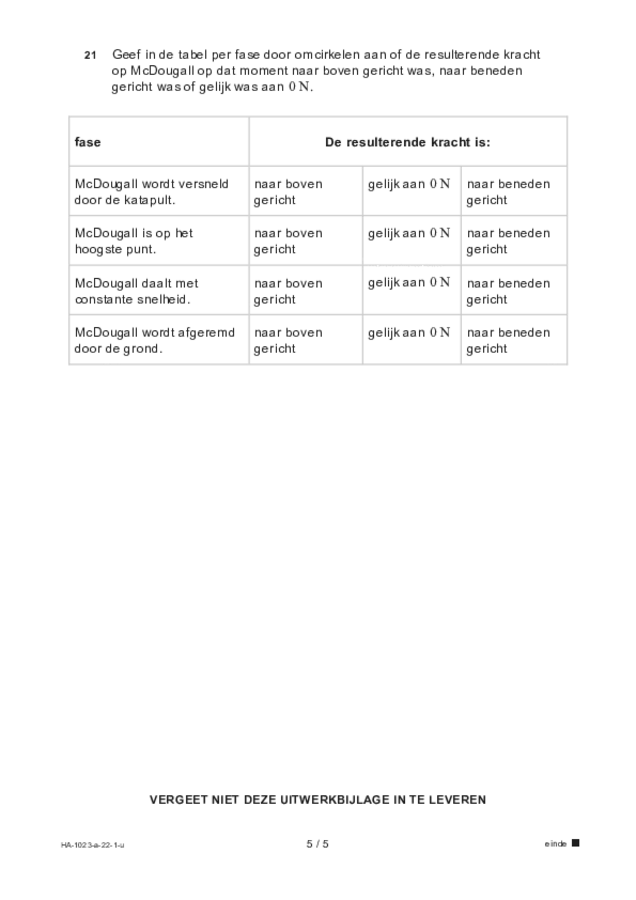 Uitwerkbijlage examen HAVO natuurkunde 2022, tijdvak 1. Pagina 5