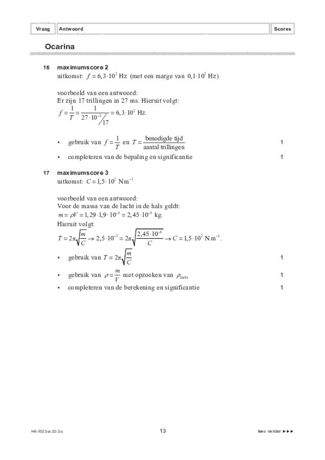 Correctievoorschrift examen HAVO natuurkunde 2022, tijdvak 2. Pagina 13