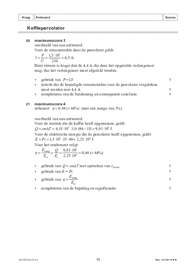 Correctievoorschrift examen HAVO natuurkunde 2022, tijdvak 2. Pagina 15