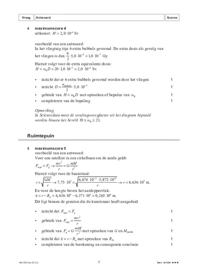 Correctievoorschrift examen HAVO natuurkunde 2022, tijdvak 2. Pagina 7