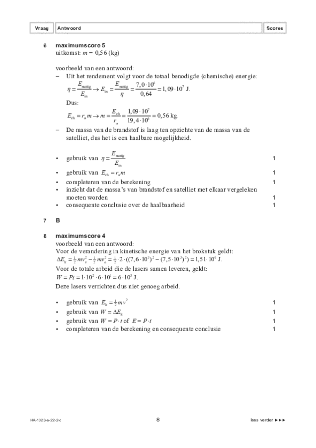 Correctievoorschrift examen HAVO natuurkunde 2022, tijdvak 2. Pagina 8