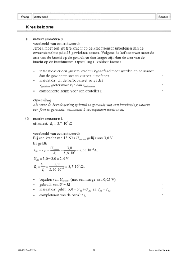 Correctievoorschrift examen HAVO natuurkunde 2022, tijdvak 2. Pagina 9