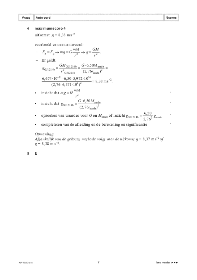 Correctievoorschrift examen HAVO natuurkunde 2022, tijdvak 3. Pagina 7