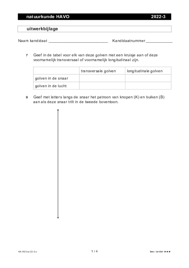 Uitwerkbijlage examen HAVO natuurkunde 2022, tijdvak 3. Pagina 1
