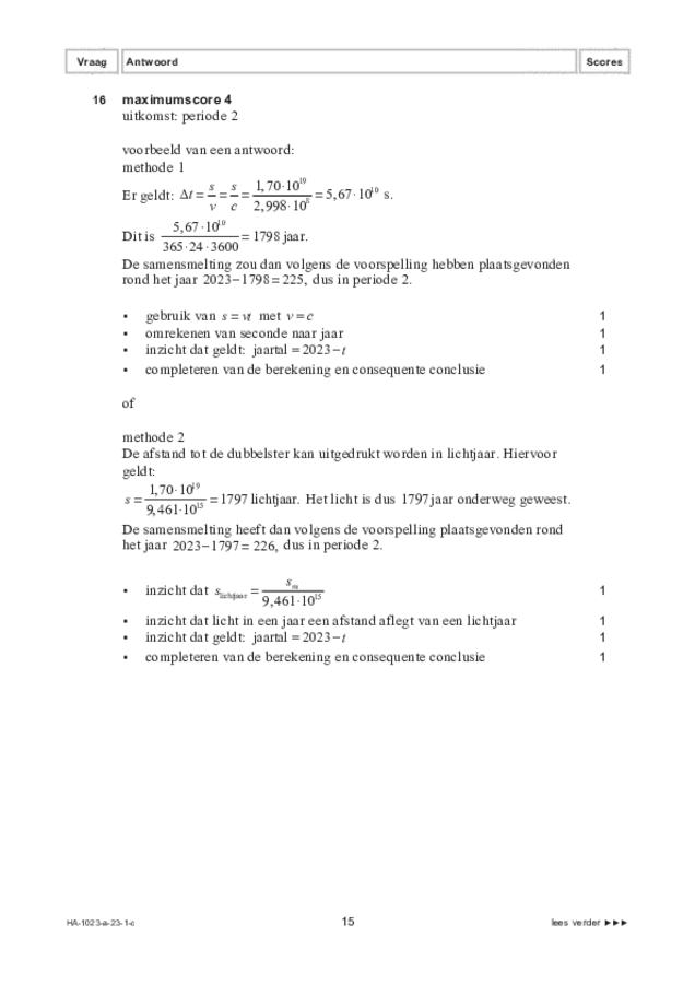 Correctievoorschrift examen HAVO natuurkunde 2023, tijdvak 1. Pagina 15