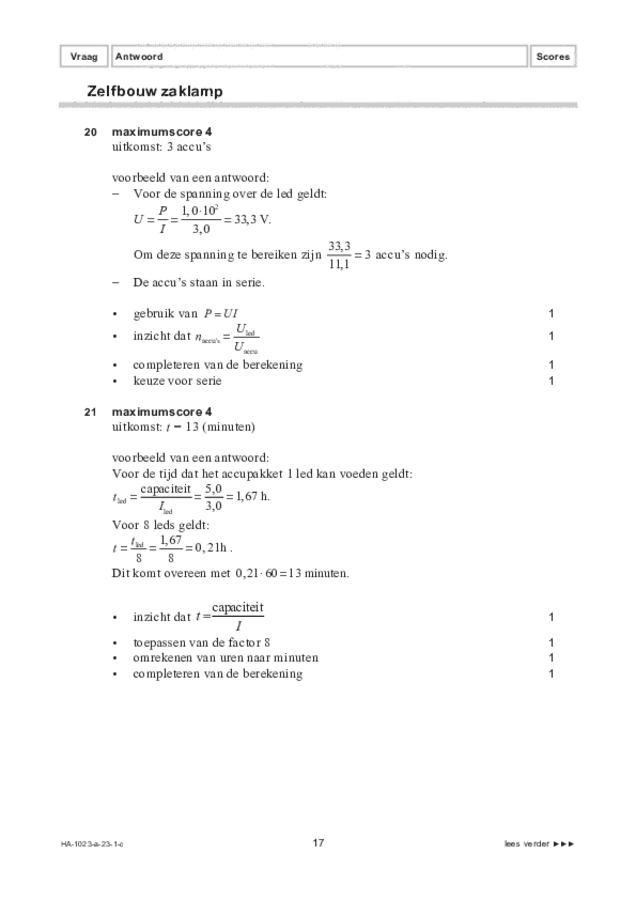 Correctievoorschrift examen HAVO natuurkunde 2023, tijdvak 1. Pagina 17