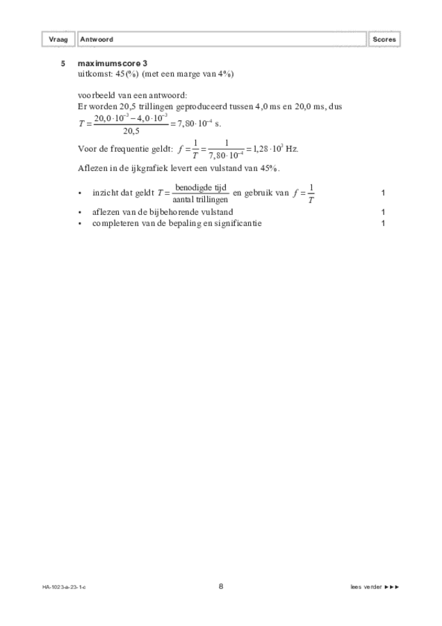 Correctievoorschrift examen HAVO natuurkunde 2023, tijdvak 1. Pagina 8