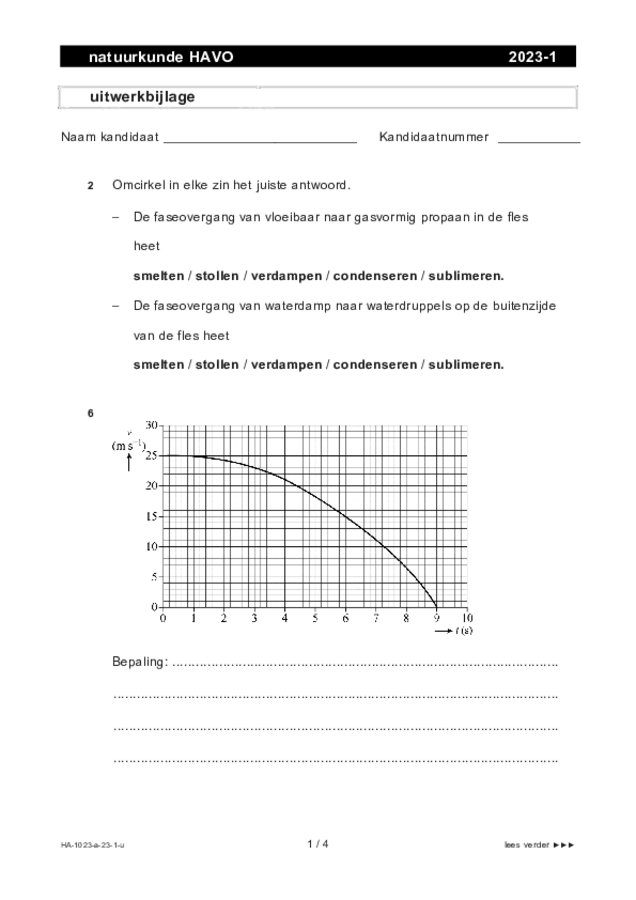 Uitwerkbijlage examen HAVO natuurkunde 2023, tijdvak 1. Pagina 1