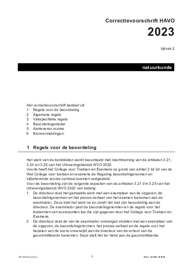 Correctievoorschrift examen HAVO natuurkunde 2023, tijdvak 2. Pagina 1