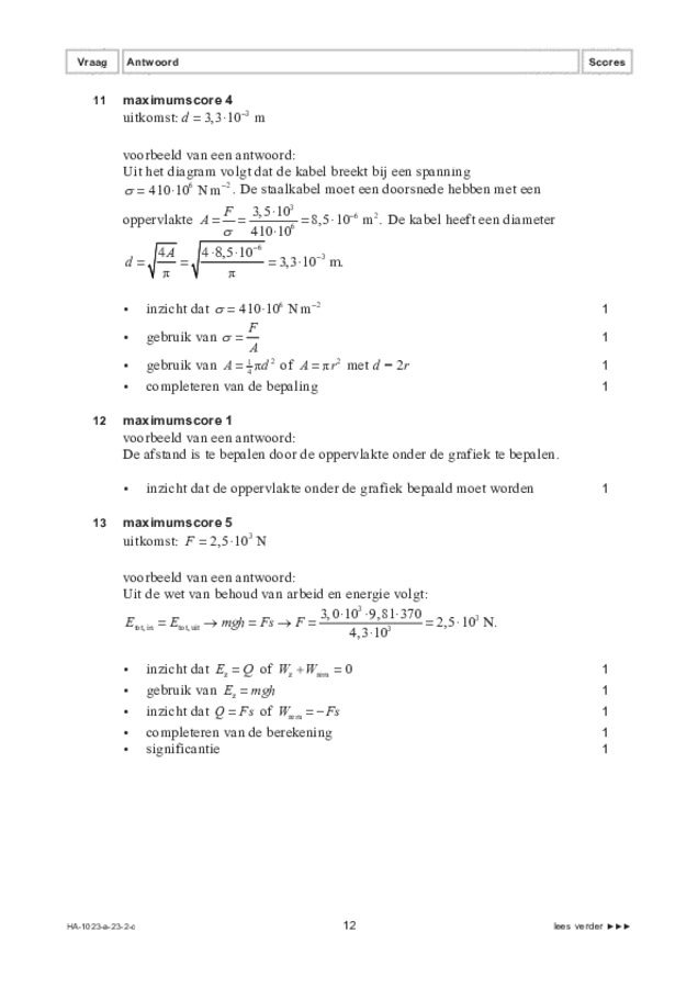 Correctievoorschrift examen HAVO natuurkunde 2023, tijdvak 2. Pagina 12