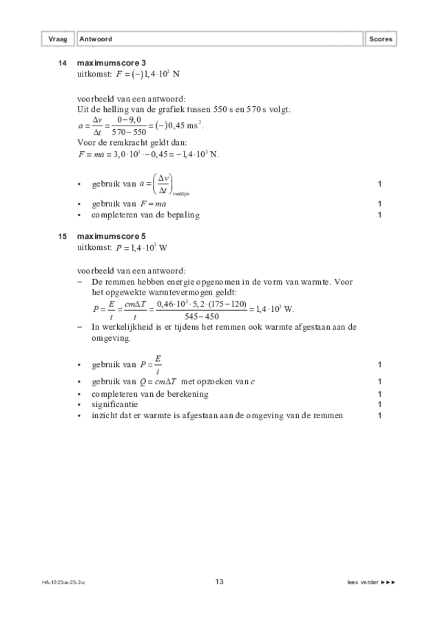 Correctievoorschrift examen HAVO natuurkunde 2023, tijdvak 2. Pagina 13