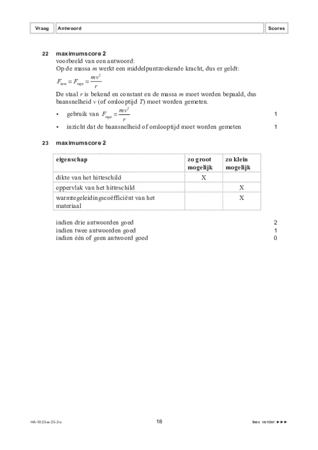 Correctievoorschrift examen HAVO natuurkunde 2023, tijdvak 2. Pagina 18