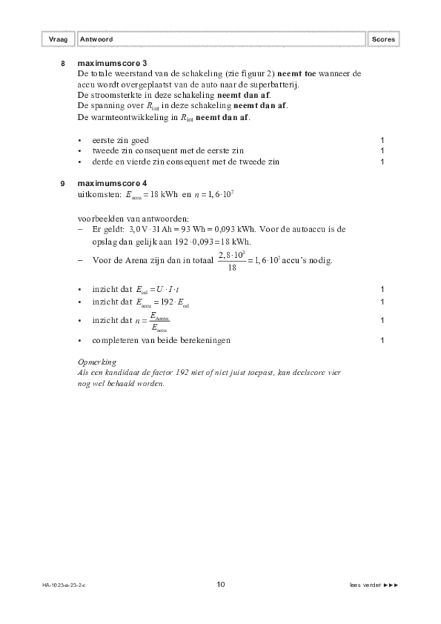 Correctievoorschrift examen HAVO natuurkunde 2023, tijdvak 2. Pagina 10