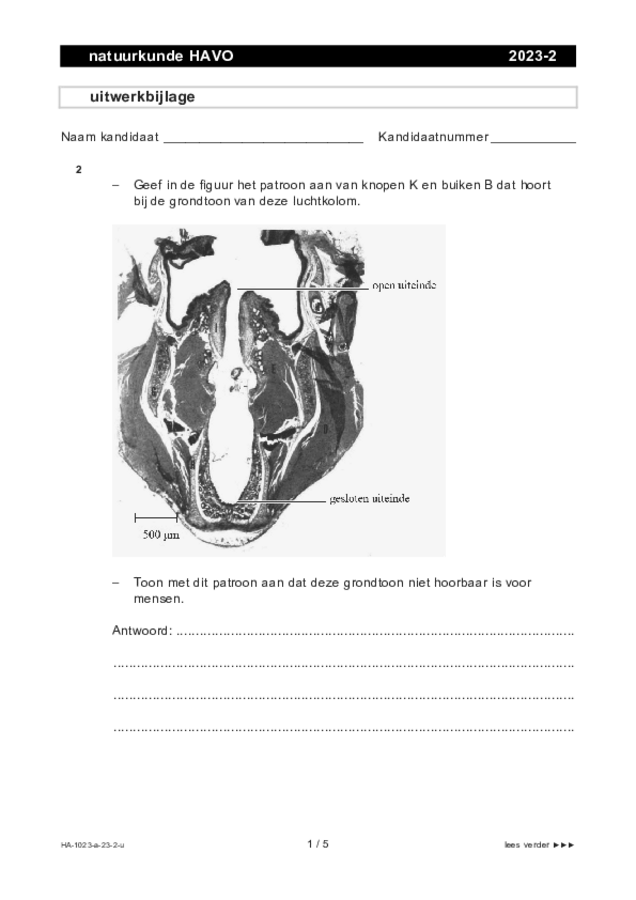 Uitwerkbijlage examen HAVO natuurkunde 2023, tijdvak 2. Pagina 1