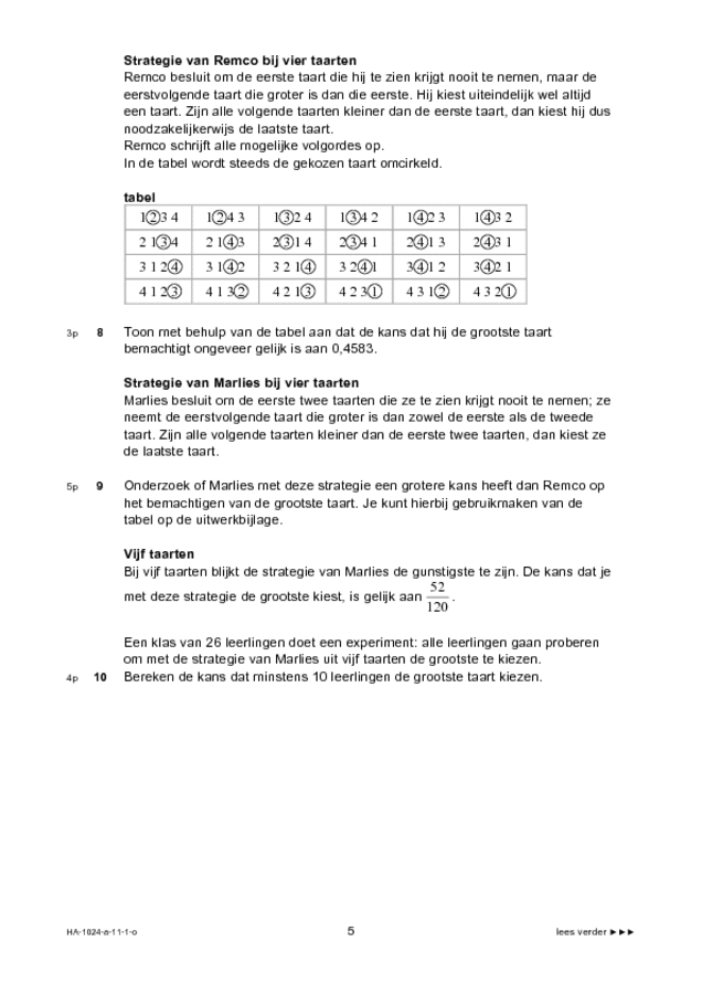 Opgaven examen HAVO wiskunde A 2011, tijdvak 1. Pagina 5
