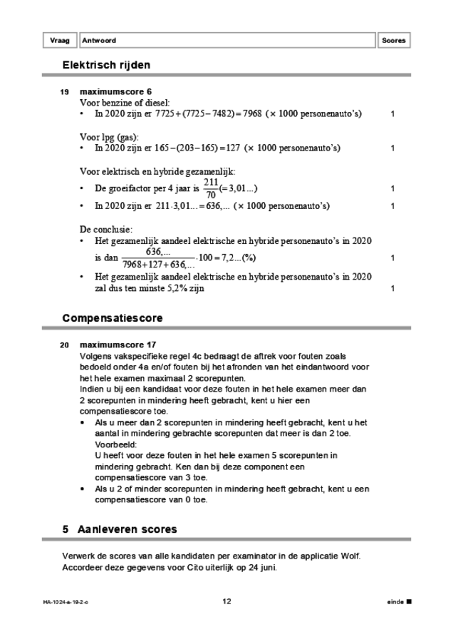 Correctievoorschrift examen HAVO wiskunde A 2019, tijdvak 2. Pagina 12